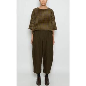 Apuntob Women's Green Linen Blended Virgin Wool Wide Leg Trousers Pant Size 1